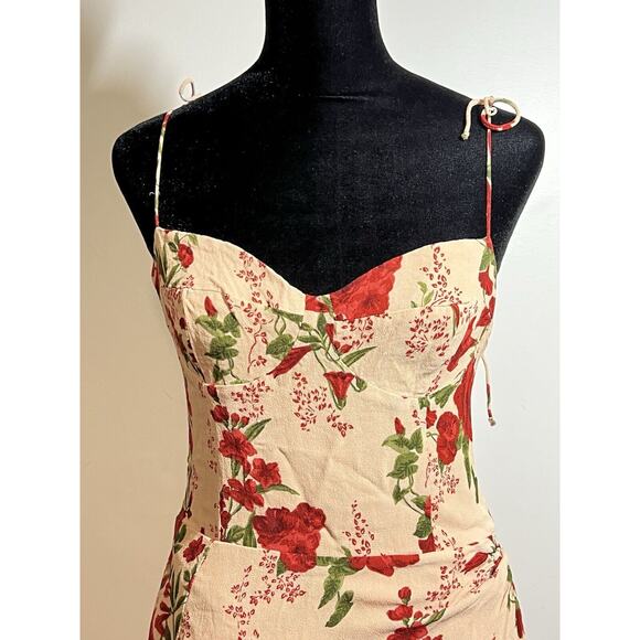 Reformation Kourtney Red Green Floral Woven Sleeveless Midi Dress Slit Size 8 - Picture 6 of 10